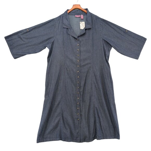 Woman Within Button Front Maxi Dress Navy Floral Canvas Roll Tab Sleeve Sz 34W - Picture 3 of 11